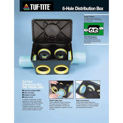 tuf-tite 6 hole drain distribution box with lid and seals|tuf tite septic drop box.